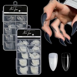 Acrylic Eagle Claw Nails 2 Boxes 200 Pcs White Transparent Raptor Curved Extension Nail Tips Reusable Pre-shaped Gel Cover False Nail for Halloween Cosplay Drag Queen DIY Home Nail Art Salon