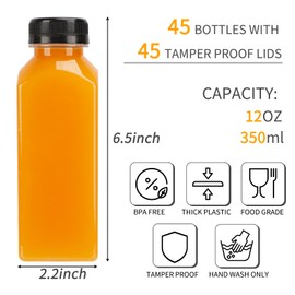 TOMNK 45pcs Juice Bottles, 12oz Reusable Juice Bottles with Caps and Labels, Funnel, Brush Beverage Containers for Juicing, Smoothies, Tea, Milk