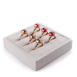 Oirlv Linen Jewelry Tray 3 lines Ring Display Organizer Holder (Creamy-white,square)