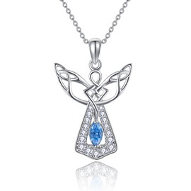 TANGPOET Guardian Angel Necklace for Women 925 Silver Angel Pendant with Blue Cubic Zirconia Necklace Guardian Angel Necklace Religious Christian Jewellery Gifts for Her with 18 Inches + 2 Inches
