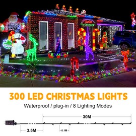 FLVOECN 98Ft 300LED Christmas Lights Outdoor Decorations 8 Modes & Memory Timer Christmas Lights with Plug in Waterproof Fairy String Lights for Xmas Wedding Party Holiday Decor