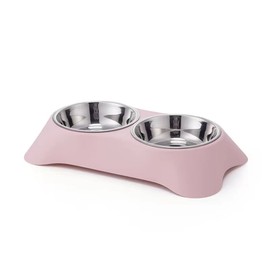Angeer Double Dog Bowl, Stainless Steel Double Bowl, Anti-slip, Anti-spill And Removable (M, Pink)