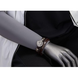 Ace Card Poker Spade Sequence Bead Charms Multi-Strand Brown Braided Leather Wrap Wristband Bracelet(CA)