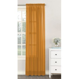 Single Plain Voile Net Curtain Sheer Panels Slot Top Heading (Yellow, 140cm (55") Wide x 183cm (72") Drop)