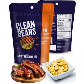 Clean Beans Broad Fava Beans Snack - Sweet Mesquite BBQ Flavor, 6g Protein, Low Sugar, Non-GMO, Non-Gluten - On The Go Office Snack - Nutraphase, 85g x 6-Count