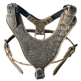 Pimaodog Soft Leather Dog Harness Large Pitbull Mastiff Boxer Bully Chest for 26~34" Adjustable (Gold Brown)