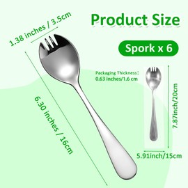 6 Pcs Sporks Stainless Steel 6.3 Inch Food-grade Stainless Steel Sporks Long Handle Salad Forks Flatware Set for Dessert Ice Cream Soup Noodle Spaghetti Pasta Fruit Camping Household Daily Use Silver