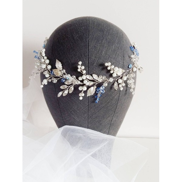 FXmimior Wedding Bule Hair Accessories Bridal Headband Wedding Headpiece Bridal Flower Crownwoodland Headband Bridal Headpiece