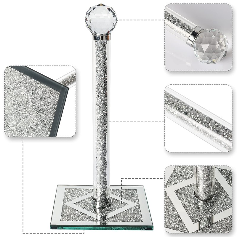 Silver Paper Towel Holder Stand, Countertop Paper Towel Roll Dispenser