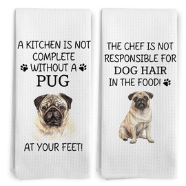 BitKAM Pug Gifts Kitchen Towels Set of 2, Pug Gifts for Lovers Women Dish Tea Towels, Funny Dog Mom Dad Gifts for Women Men Owners Hand Towels, Funny Dog Kitchen Decor, 16x24 Inch