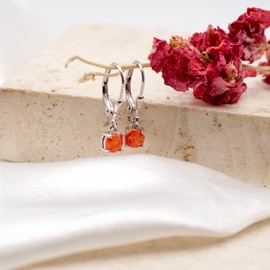 Tuscany Silver Women's Sterling Silver Rhodium Plated 5mm Synthetic Orange Round Opals Drop Earrings