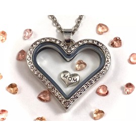 "Handmade" OCTOBER Birthstone Crystal Glass Locket Necklace Mom Floating Charm Mother Child