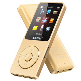 RUIZU 64GB MP3 Player with Bluetooth 5.3, 1.8 inch Screen, 30gram, Portable Music Player for Sports Running, FM Radio, Voice Recorder, Digital Audio Shuffle Playback, Support 128GB Micro SD Card, Gold