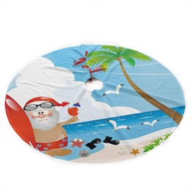 SXKKoin 35.5" Traditional Holiday Christmas Tree Skirt with Santa Claus at Beach Design