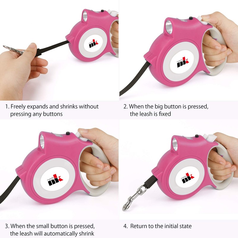 Retractable Dog Leash with LED Light Makife 5m Extendable Dog