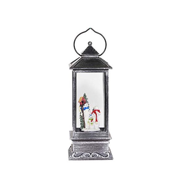 Alpine Corporation QVA126SL Lantern Snowman Snow Globe Holiday DÃ©cor, Black