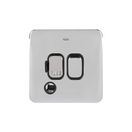 Schneider Electric Lisse Screwless Deco - Switched Single Fused Connection Unit, 13A, Double Pole, with Flex Outlet and Neon Indicator, GGBL5013BPC, Polished Chrome with Black Insert