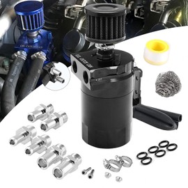 VEHSUN Oil Catch Tank, Aluminum, For Cars, Motorcycles, Universal Oil Catch, Includes Freezer Filter, Flat Head, Cylindrical Type, Hose Nipple, Outer Diameter: 4.3 inches (11 mm), 0.5 inches (13 mm),