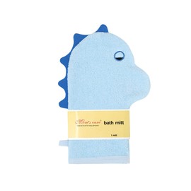 2Pcs Blue Baby Wash Mitt - Cute Animal Designs Kids Washcloths Glove, Child Bath Mitt for Cleanse The Skin(Dinosaur,Dog)