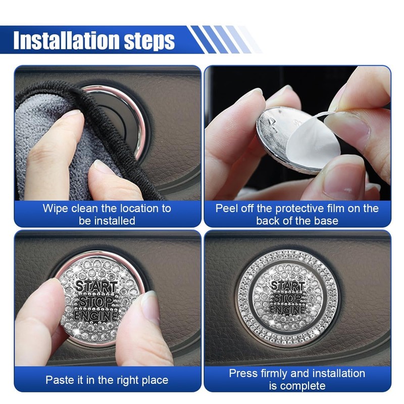 Bling Crystal Car Start Button Sticker, Ignition Switch Decor, White