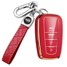 Cacacar for Toyota Camry RAV4 Key Fob Cover with Keychain,for Highlander Corolla Avalon C-HR Prius GT86 Key Fob Case Premium Soft TPU 360 Degree Protector Key Holder (B-Red)
