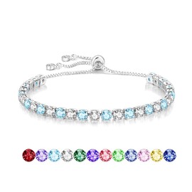 Mieoyue S925 Silver Bracelet for Women Adjustable Slider Crystal Tennis Bracelet Birthstone Jewellery Birthday Gifts (March)