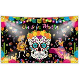 Mocsicka Day of The Dead Banner Mexican Dia DE Los Muertos Backdrop Sugar Skull Tombstone Fiesta Marigold Carnival Dress-up Day of The Dead Party Decorations Photo Booth Props