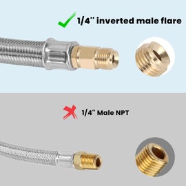 Aekops 2 mangueras de propano invertidas de 1/4 pulgadas con calibre, manguera trenzada de acero inoxidable de 15 pulgadas, manguera de gas RV Lp para regulador de propano estándar de 2 etapas, tanque de propano de 5 a 40 libras