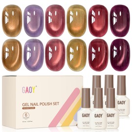 Glassy Cat Eye Gel Nail Polish Set 6 Colors, Latte Sheen