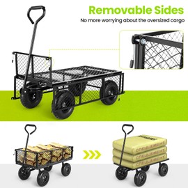 Homdox Steel Garden Cart 680 lbs Capacity Heavy Duty Garden Wagons,with Removable Steel Mesh Sides to Convert into Flatbed,Utility Metal Wagon w/ 180°Rotating Handle (Black, 680lbs)