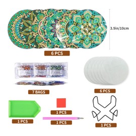 Eunoir Diamond Painting Coasters Kit With Holder - DIY Crafts for Adults - Diamond Art Kit (6 Pcs Mandala)