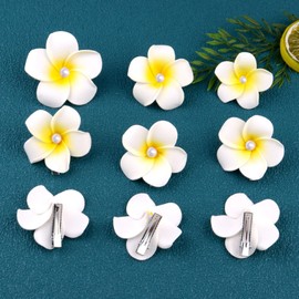 10 Pcs White Pearl Hawaii Plumeria Flower Clips Hawaiian Flower Hair Barrettes Beach Party Hair Clips Artificial Tropical Flower Hairpins for Wedding (5cm)