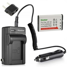 Kastar Travel Charger for Casio NP-90 NP90 Work with Casio Exilim EX-H10 EX-H15 EX-H20G EX-H20GBK EX-H20GSR EX-FH100 EX-FH100BK Cameras