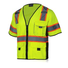 Sicalobo Men's High Visibility Safety Mesh Vest with 10 Pockets,Hi Vis ANSI Class 3 Reflective Work Vests Zipper Front Workwear for Men(Yellow,M)