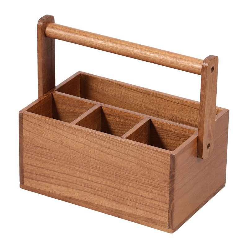DJAPWPX Wood Silverware Caddy with Handle, 4 Compartments Utensil Holder,