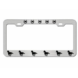 Horse with Horse Head Design Heavy Duty Metal Car License Plate Frame Auto Tag Holder (Chrome/Black)