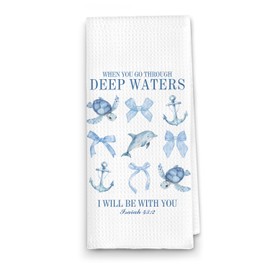 ETYZE Cute Christian Coastal Blue Bow Beach Decor for Home Bathroom Kitchen Hand Towels Tea Towel, Gifts for Women Teen Girls, Summer Ocean Decor for Kids Nursery Bathroom,24x16 Inch