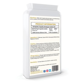 Pharmanostix Pharmanostix D-Mannose 500mg Per Capsule – High Strength Daily Serving (1500mg) – 180 Vegan Friendly Capsules (Not Tablets) – 100% Natural Premium D Mannose – Suitable for Vegans – Made in The UK