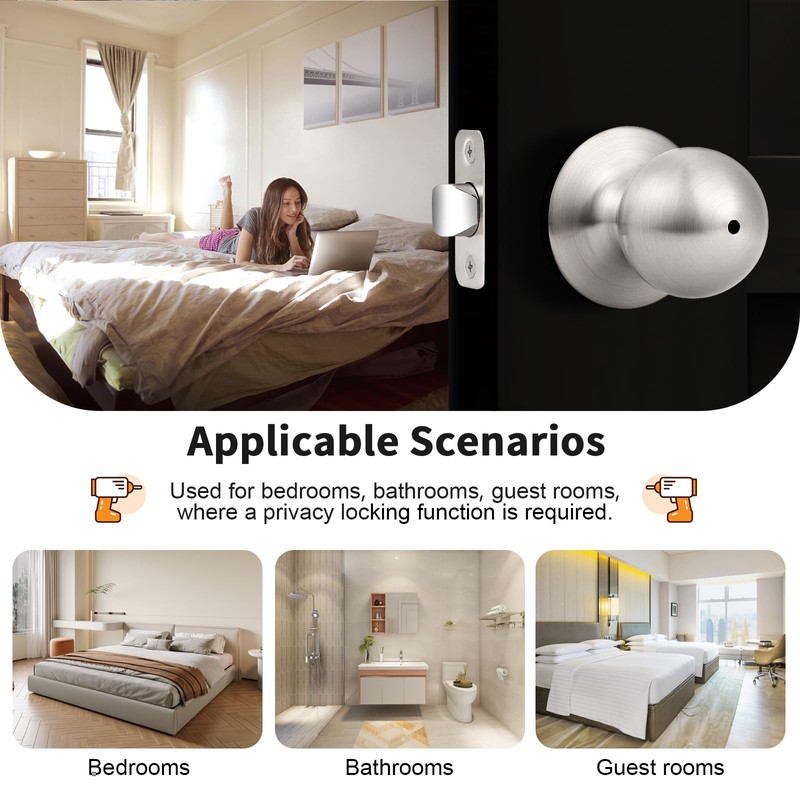 Probrico 3 Pack Door Locks Round Privacy Door Knobs Keyless