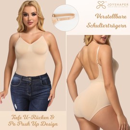 Joyshaper Women's Shapewear Body Tummy Control Bodice Thong Body Shaper Backless String Body Thong Sculpting Bodysuit with Adjustable Shoulder Straps, #1 Beige