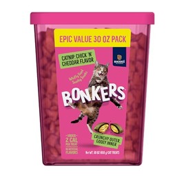 Bonkers Bites Catnip & Chick 'N' Cheddar Flavor Crunchy & Soft Treats for Cats, 30oz Tub