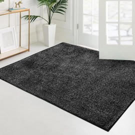 PURRUGS Easy Care Area Rug 4ft x 6ft, Non-Slip Machine Washable Entryway Rug, Dog Door Mat, Stain Resistant Accent Rug for Hallway, Living Room, Bedroom and Mudroom, Charcoal