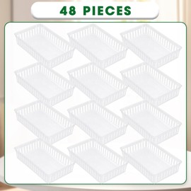 Boao 48 Pieces Plastic Baskets for Organizing 10.24 x 6.5 x 2.36 Inch Rectangular Storage Trays Plastic Organizer Bins Rectangle for Classroom Organization(Clear)