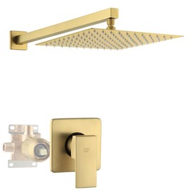 POP SANITARYWARE Shower Faucet Set Brushed Gold Bathroom Rainfall 10 Inch Shower Head System Single Handle Shower Trim Kit with Valve