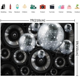 2.1 x 1.5 m Photo Background Disco Silver Disco Ball Stage Night Club Music Dance Party Neon Birthday Photography Background 70s 80s 90s Family Adult Disco Theme Party Decorations