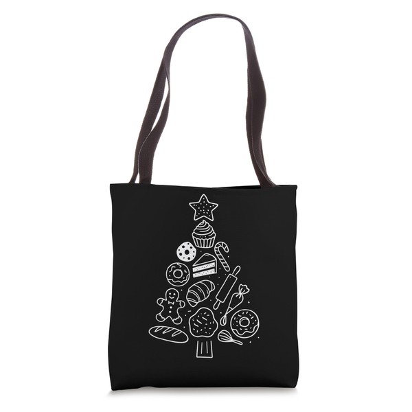 Cute Doodle XMAS Tree Pastry Baker Minimal Baking Tote Bag