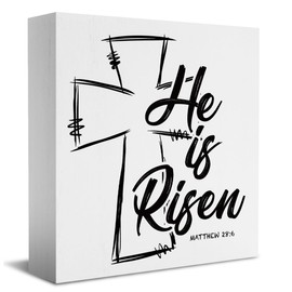 Farmhouse Spring Christian Religious Quote Wooden Box Sign Desk Decor Easter Decorations Rustic Decorative Wood Block Plaque for Wall Cabinets Tabletop Cubicle Tiered Tray Home Decor Desk Supplies