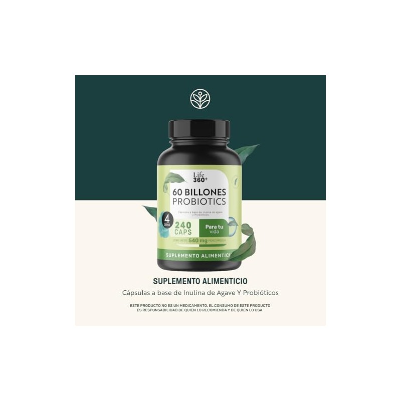LIFE 360 Probióticos 60 Billones 4 Cepas 240 cápsulas 540mg
