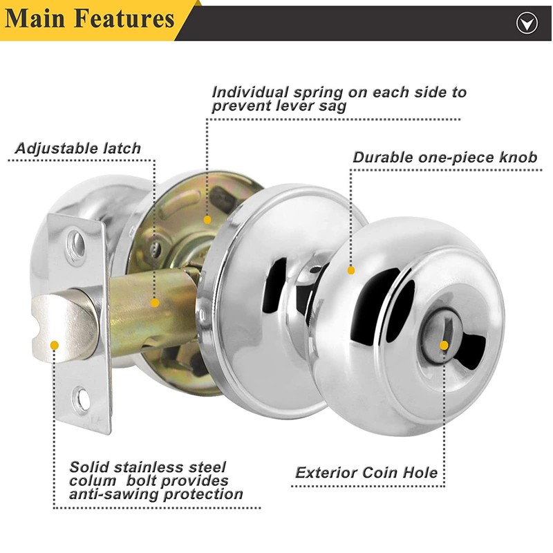 Probrico Door Knob Polished Chrome, Door Handles with Round Knob,
