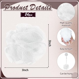 Shellwei 24 Pcs Loofah Sponge Bulk Mini Shower Sponge 3 Inch Loofahs Shower Pouf Mesh Shower Ball for Women Kids Men Exfoliating Body Scrubber Travel Size Baby Shower Favor(White)